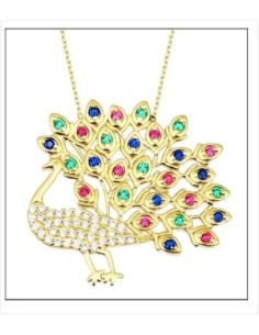 Collier Argent Teinté "paon"