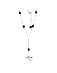 Collier Argent Paille En Queue Pierre De Lave