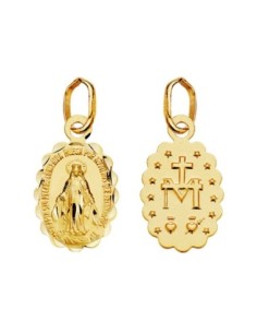 Pendentif Medaille Vierge Miraculeuse Creuse 2 Faces Bords Ciseles 12x9mm Or Jaune 18k