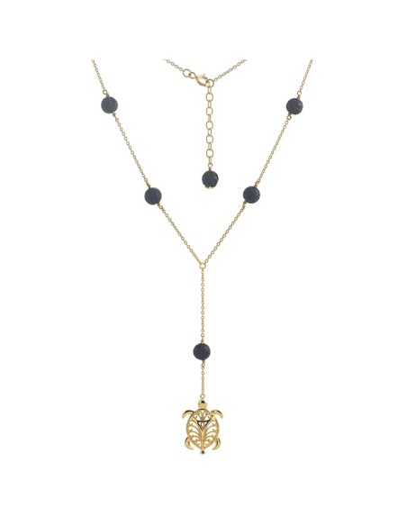 Collier Argent Teinte Tortue Pierre De Lave