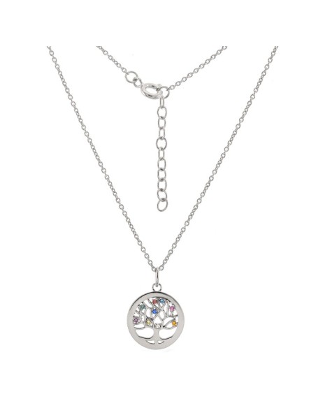 Collier Argent Arbre De Vie Multicolore