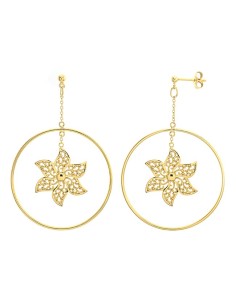 Boucles D'oreilles Argent Teinte Cercle Fleur Ylang Ylang