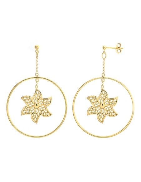 Boucles D'oreilles Argent Teinte Cercle Fleur Ylang Ylang