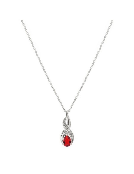 Collier Argent Pierre Rouge