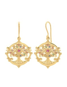 Boucles D'oreilles Argent Teinte Arbre De Vie Multicolore