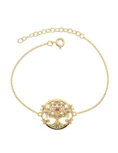 Bracelet Argent Teinte Arbre De Vie Multicolore