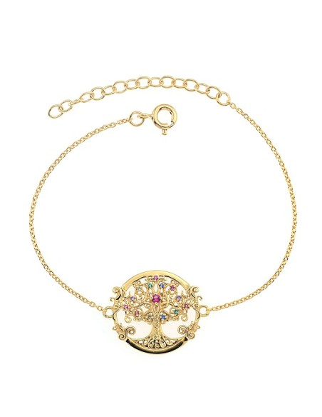 Bracelet Argent Teinte Arbre De Vie Multicolore