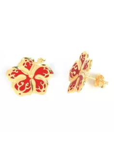 Boucles D'oreilles Argent Teinte Hibiscus
