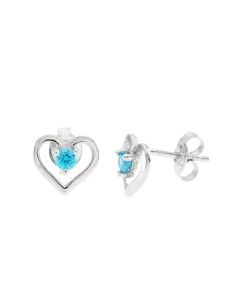 Boucles D'oreilles Puces Argent Coeur Bleu