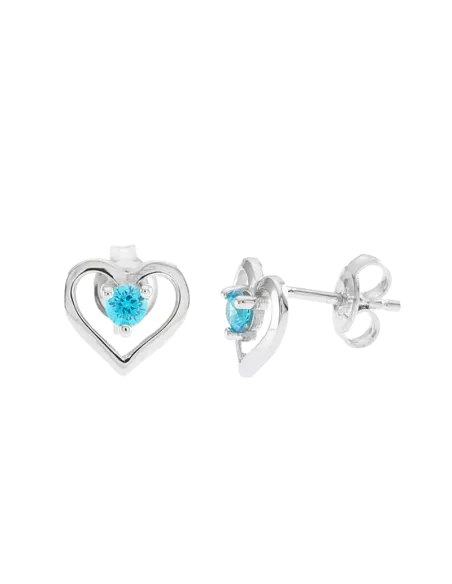Boucles D'oreilles Puces Argent Coeur Bleu