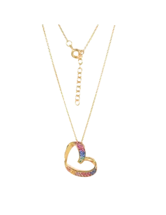 Collier Argent Teinté Coeur Multicolore