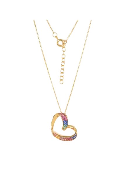 Collier Argent Teinté Coeur Multicolore