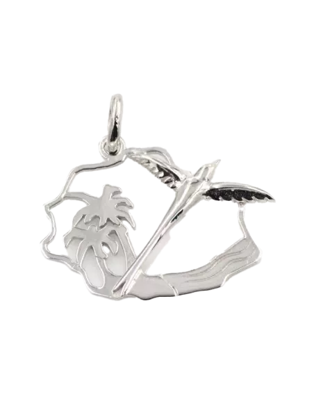 Pendentif Argent Carte Île De La Réunion & Paille En Queue